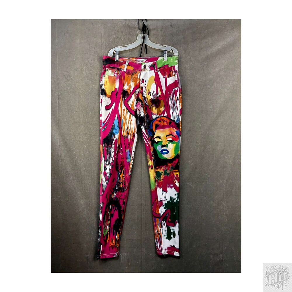 Colorful Graffiti-Print Women's Pants with Pockets and Stretch